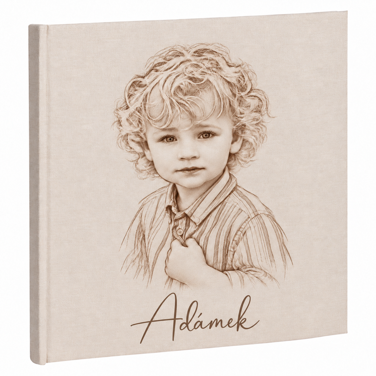 Sepia Linen Album with Child Portrait